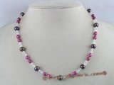 PN069 4-5mm wine red rice shape pearl necklace with faceted crystal beads