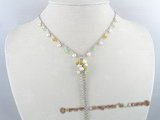 PN072 4-5mm white potato pearl and crystal beads necklace with white metal chain