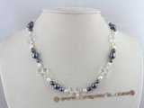 pn075 5-6mm rice pearl single necklace with crystal beads