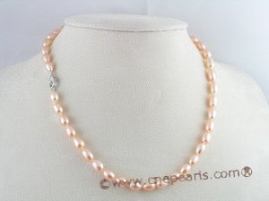 pn076 6-7mm rice shape pearl sing strands necklace with lobster clasp