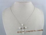 pn095 Cubic Zirconia Cross pearl Pendant Necklace