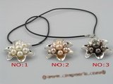 pn098 black cultured pearl with flower design stering tray pendant necklace