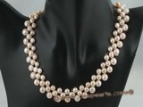 pn164 Three rows of nature pink gradual change bread pearl necklace