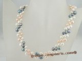 pn168 Three rows of multicolor gradual change bread pearl necklace