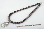 pn172 black potato shape cultured pearl necklace with enhance mabe pearl pendant