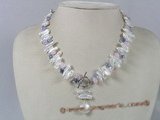 pn178 6*17mm white biwa pearl single strand necklace decorate with crystal beads