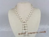 pn182  7-8mm white potato shape pearl Y style necklace with 12mm shell pearl beads