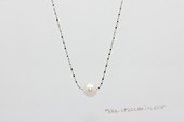 pn183 8-9mm white round pearl with steling silver chain necklace