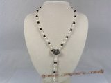 pn196 white rice shape pearl with agate necklace magnetic clasp