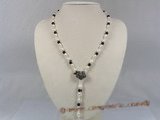 pn196 white rice shape pearl with agate necklace magnetic clasp