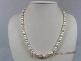 pn198 7-8mm white potato shape pearl necklace with gild tone crystal fittings