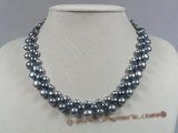 pn199 Three rows of black gradual change bread pearl necklace