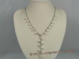 pn221 White rice shape cultured pearl Y Style necklace with metal chain