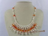pn222 7-8mm white potato pearl with Austria crystal bridal necklace