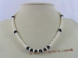 pn225 cultured pearl with black faceted Austria crystal bridal necklace