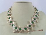 pn229 purple cross biwa pearl &green jade single necklace in wholesale