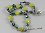 pn239 Sterling cultured pearl with gemstone beads neckalce for xmas