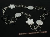 pn263 Stylish 16-17mm white coin pearl and star gemstone beads necklace in sterling silver