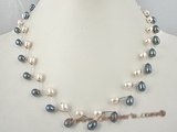 pn268 Stylish silver tree design of white&black oval pearl necklace