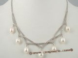 pn270 Attractive 925silver mesh chain necklace dangling with oval drop pearl