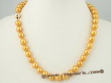 pn295 Luxury 10-10.5mm golden freshwater round pearl single necklace with 14k gold ball clasp