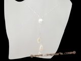 pn302 Y style nuggst pearl pendant necklace with 925silver rolo chain in wholesale