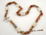 pn324 Stylish brown nugget pearl & square shell costume necklace on sale