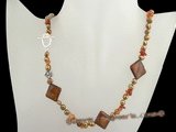 pn328 Fashion freshwater nugget pearl& shell costume necklace in brown