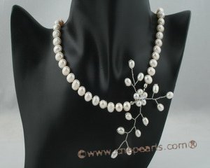 pn339 Sophisticated freshwater potato pearl bridal necklace with floral