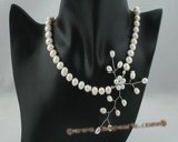 pn339 Sophisticated freshwater potato pearl bridal necklace with floral