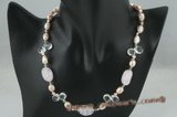 pn348 Peach nugget pearl necklace with white crystal briolets