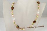 pn360 Designer Tiger's Eye & Freshwater Cultured Pearl spring Necklace