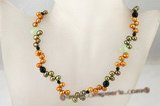 pn361 Green crystal & Freshwater Cultured Pearl Necklace for spring day