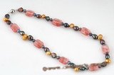 pn362 Watermelon Quartz & Freshwater Cultured Pearl Necklace