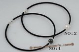 pn375 11-12mm single potato pearl and Black rubber cord necklace