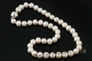 pn377 9-10mm white freshwater potato pearl princess necklace