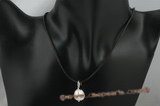 pn384 12-14mm large rice pearl & Black leather single necklace