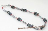 Pn395 Black biwa pearl and coral beads princess necklace