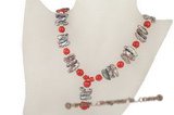 Pn397 Stylish red coral and biwa pearl Y style princess necklace