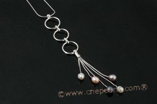 pn404 Multicolor drop pearl sterling silver pendant necklace