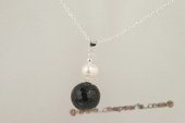 pn407 Cultured Pearl and Faceted agate sterling silver pendant necklace