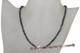 Pn412 4-5mm black& white freshwater potato parl princess necklace