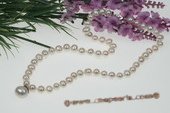 Pn416 Hand Knotted 7-8mm White Potato Pearl Cotume Necklace