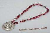 Pn428 Sterling Silver Wine Red Nugget Pearl & Pendant Necklace