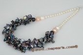 pn434 Three rows Black keshi pearl and gradual potato pearl costume necklace