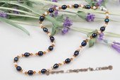 Pn465 Designer Black Rice Pearl & Austria Crystal Costume Necklace
