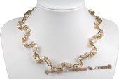 Pn470 Freshwater Pearl and Sparkling Crystal Costume Necklace