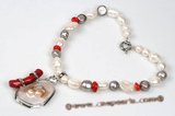 pn504 Freshwater pearl necklace with  a mother of pearl shell pendant