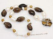pn508 Smoking quartz ,Freshwater pearl necklace and gemstone pendant