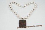 pn520 eye-catching freshwater whorl potato pearl necklace with big gemstone pendant